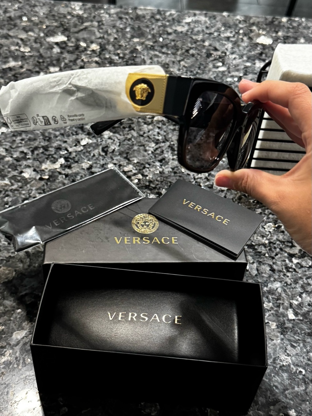 Versace Black Sunglasses with Gold Medusa Accent